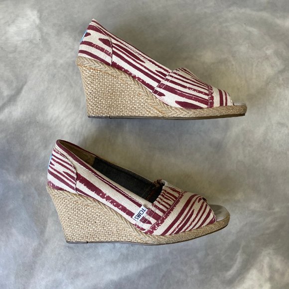 Toms Calypso Canvas Espadrille Peep Toe Wedges 7.5 - Picture 2 of 9